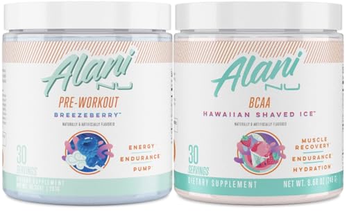 Alani Nu Breezeberry Pre Workout and BCAA Hawaiian Shaved Ice Post Workout Powder Alani NuAu supplements