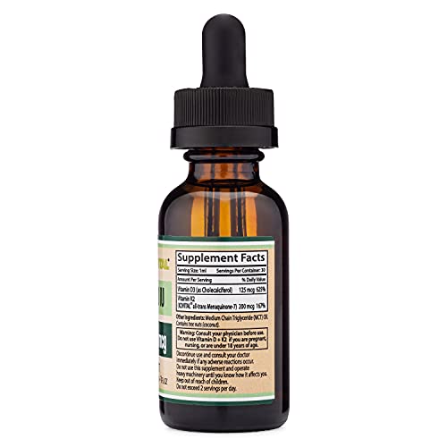 Vitamin D3 K2 5,000 IU Liquid Drops (5,000 IU of D3 and 200mcg of 99.9% All-Trans Double Wood SupplementsUS supplements