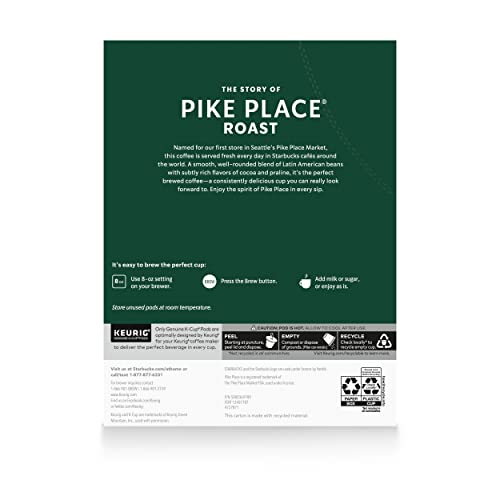 Starbucks K-Cup Coffee Pods—Medium Roast Coffee—Pike Place Roast for Keurig StarbucksUS supplements