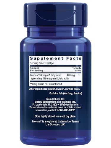 Provinal Purified Omega-7 - Daily Essential Omega 7 Fatty Acids Supplement, Palmitoleic Life ExtensionAu supplements