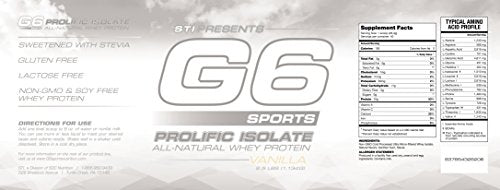 G6 Sports Nutrition Prolific Isolate All Natural Whey Protein Isolate Gluten Free, Lactose G6 SportsUS supplements