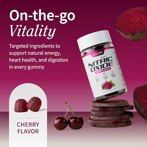 Snap Supplements Nitric Oxide Gummies - Beet Root Extract 300mg, Sugar Free Beetroot Supplement with Pomegranate Powder for Circulation & Natural Energy, 60 Vegan Gummies, Cherry Flavor Snap SupplementsAu supplements