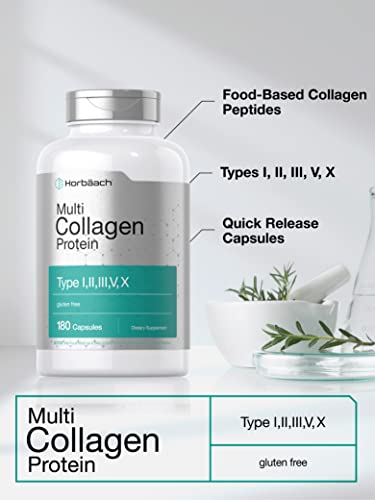 Multi Collagen Protein 2000 mg | 180 Capsules | Type I, II, III, V, X | Collagen Peptide Pills HorbäachUS supplements