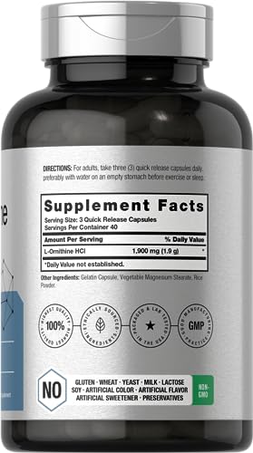 L Ornithine HCl | 1900mg | 120 Capsules | Non-GMO & Gluten Free Supplement HorbäachAu supplements