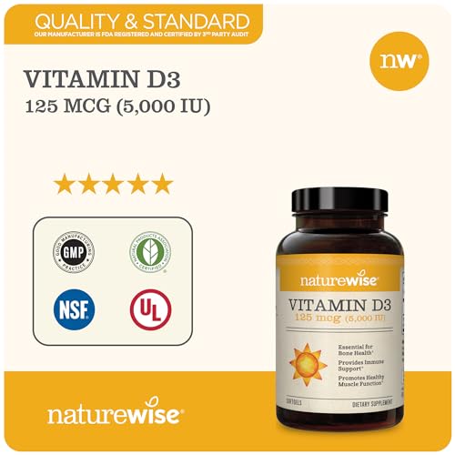 NatureWise Vitamin D3 5000iu (125 mcg) Healthy Muscle Function, and Immune Support NatureWiseUS supplements