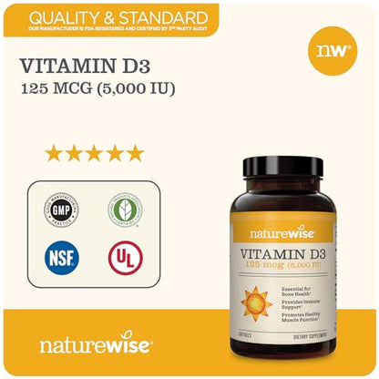 NatureWise Vitamin D3 5000iu (125 mcg) Healthy Muscle Function, and Immune Support NatureWiseUS supplements