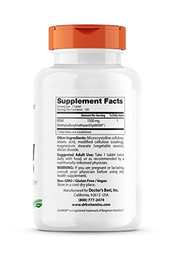 Doctor's Best MSM with OptiMSM, Non-GMO, Gluten Free, Joint Support, 1500 mg Doctor's BESTUS supplements