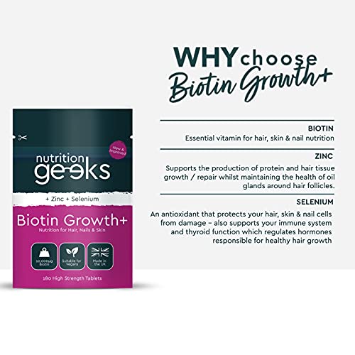 Nutrition Geeks Biotin Hair Growth Supplement - 180 Tablets Enhanced with Zinc Nutrition GeeksUS supplements