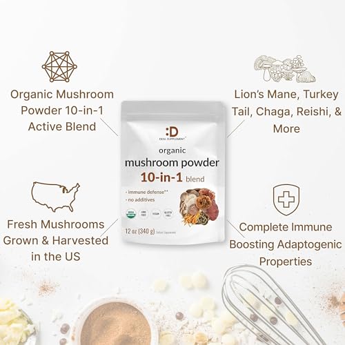 Organic Mushroom Powder Supplement, 12oz – 10 in 1 Active Blend – Turkey Tail, Lions Mane DEAL SUPPLEMENTUS supplements