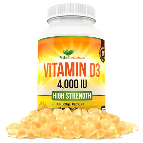 Vitamin D 4,000 IU Softgels, Maximum Strength Vitamin D3 Supplement, 365 Easy to Swallo Vita PremiumUS supplements