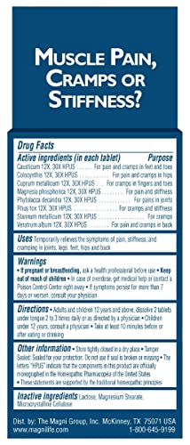 MagniLife Muscle Cramp Pain Relief Quick-Dissolve Tablets, 125 Count, Quinine-Free Homeopathic Medicine for Leg, Foot, Hip, Joint & Back Pain Relief, Helps Ease Muscle Ache, Cramping & Stiffness MagniLifeAu supplements