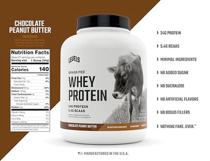 Levels Grass Fed 100% Whey Protein, No GMOs, Chocolate Peanut Butter, 5LB Levels NutritionUS supplements