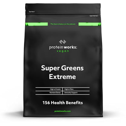 Protein Works Super Greens Extreme Powder , 156 Health Benefits , 41 Active Ingredients , Vegan Protein WorksUS supplements
