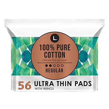 L. Pure Cotton Topsheet Pads for Women, Regular Absorbency, Ultra Thin Pads with Wings L.Au supplements