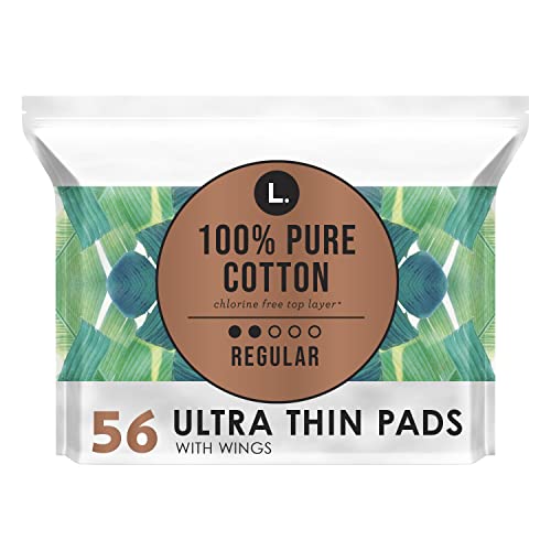 L. Pure Cotton Topsheet Pads for Women, Regular Absorbency, Ultra Thin Pads with Wings L.Au supplements