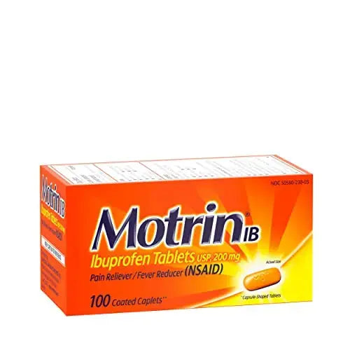 Motrin IB, Ibuprofen 200mg Tablets, Pain Reliever & Fever Reducer for Muscular Aches, Headache, Backache, Menstrual Cramps & Minor Arthritis Pain, NSAID, 100 Ct MotrinAu supplements