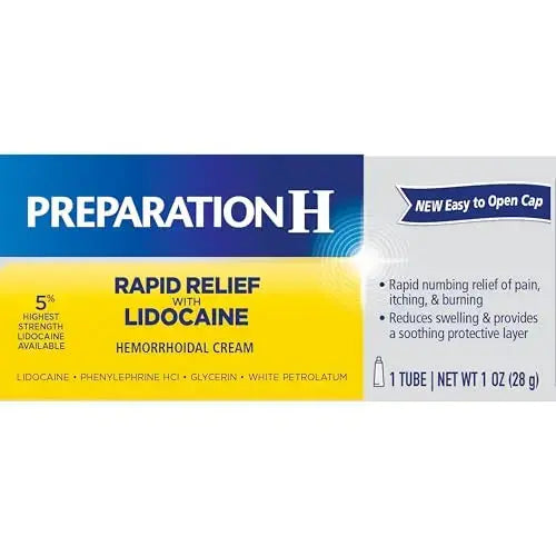 Preparation H Rapid Relief Hemorrhoid Cream with Lidocaine, Numbing Relief for Swelling, Pain, Burning and Itching - 1 Oz Tube Preparation HAu supplements