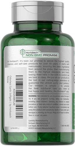 Odorless Garlic Softgels | 250 Count | Ultra Potent Garlic Extract | Non-GMO & Gluten Free HorbäachAu supplements