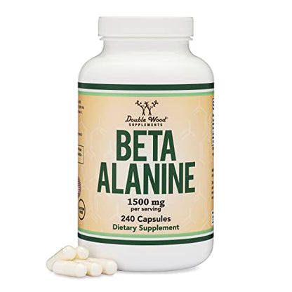 Beta Alanine Powder Capsules (Bulk Jar 240 Pills, 1.5 Gram Servings) Stimulant Free Pre Double Wood SupplementsUS supplements