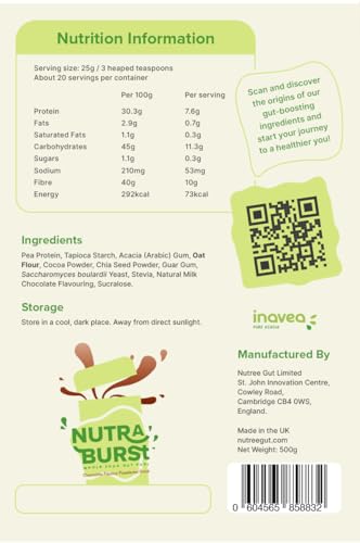 NutraBurst Pea Protein Shake with Probiotics, prebiotics, and Oats 500g - Chocolate Flavoured Nutree GutAu supplements