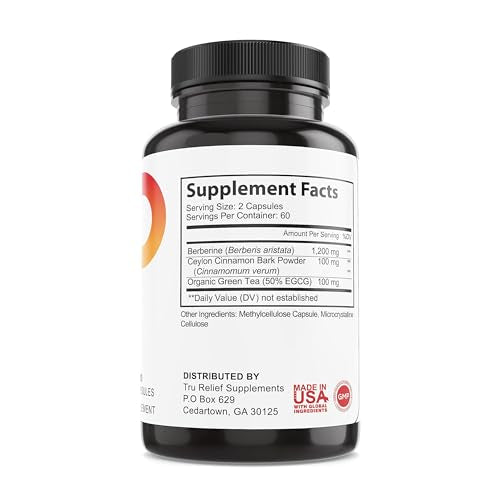 TR TRURELIEF Berberine 1200mg w/Ceylon Cinnamon & Green Tea - 120 Caps TR TRURELIEFAu supplements