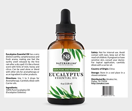 NaturoBliss 100% Pure Natural Undiluted Eucalyptus Essential Oil (4oz) Premium Therapeutic Grade NaturoBlissAu supplements