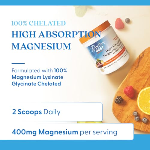 Doctors Best High Absorption Magnesium Powder Lysinate Glycinate 100% Chelated, Muscle Relaxation & Sleep Support, Gluten Free, Vegan, 100% Chelated Net Wt. 12.1 oz (340 Grams), Fruit Punch Flavor Doctor's BESTAu supplements