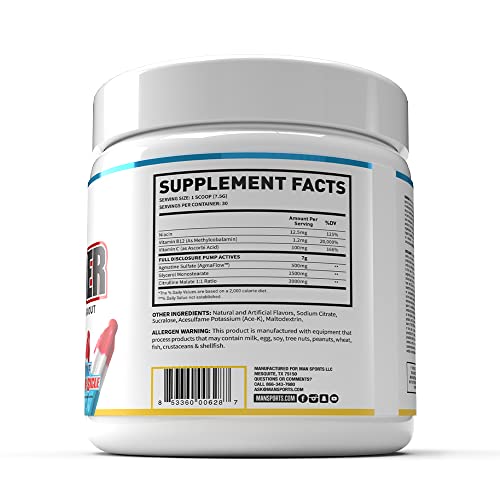 MAN Sports Pump Powder Blue Bombsicle - Stimulant Free Pre Workout Drink MAN SportsAu supplements