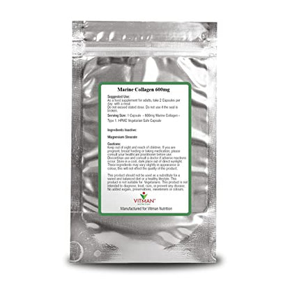 Marine Collagen Capsules - 600mg High Strength Hair, Skin and Joint Supplement VitMan NutritionUS supplements
