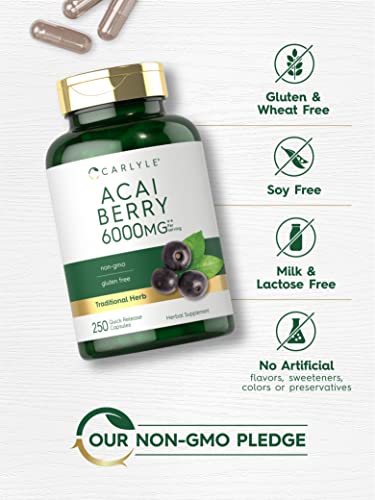 Carlyle Acai Berry Capsules 6000mg | 250 Count | Non-GMO & Gluten Free Acai Berry CarlyleAu supplements