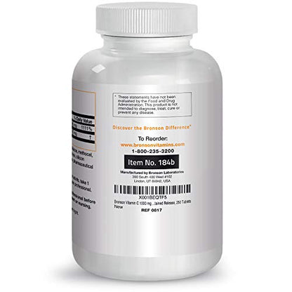 Bronson Vitamin C 1000 mg with Rose Hips Sustained Release, 250 Tablets BronsonUS supplements