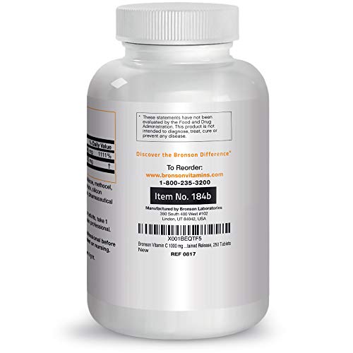 Bronson Vitamin C 1000 mg with Rose Hips Sustained Release, 250 Tablets BronsonAu supplements