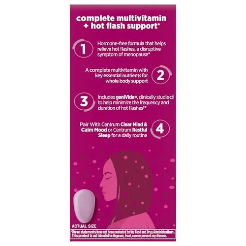 Centrum Complete Multivitamin Supplement + Hot Flash Support Menopause Support Tablets, with Clinically Studied geniVida, 30 Count CentrumAu supplements