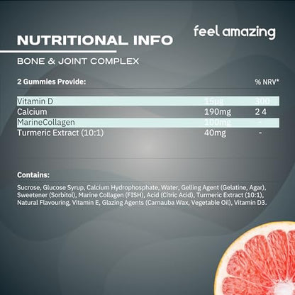 Feel Amazing Bone & Joint Complex Gummies - with Calcium, Vitamin D3 & Marine Collagen - 60 Grapefruit-Flavored Gummies - 30-Day Supply (1) Feel AmazingUS supplements