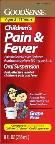GoodSense Children's Pain and Fever, Acetaminophen 160 mg per 5 mL Oral Suspension, Grape Flavor, 8 FL OZ GoodSenseAu supplements
