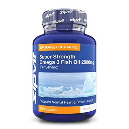 Omega 3 Fish Oil 2000mg, EPA 660mg DHA 440mg per Daily Serving. 120 Capsules ZipvitUS supplements