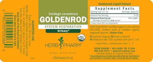 Herb Pharm Certified Organic Goldenrod Liquid Extract for Urinary System Support, 1 Fl Oz (Pack of 1) Herb PharmAu supplements