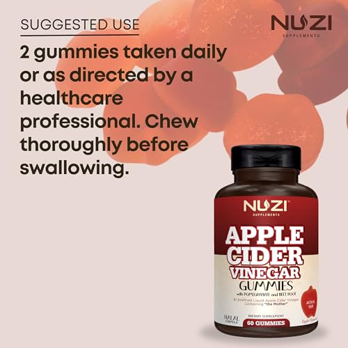 NUZI Apple Cider Vinegar Gummies with Pomegranate & Beetroot | 500 mg | Certified Halal NUZIUS supplements