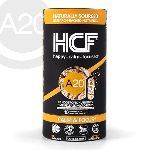 HCF A20 Microbead Brain Health Supplements for Adults for Memory, Focus, Calm, Mood, Alertness, Attention, Vision, Sleep, Immune System, 20 Premium Nootropic Nutrients Multivitamin & 7 Advances® Tech HCFAu supplements