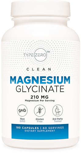Type Zero Magnesium Glycinate (210mg | 180 Capsules) Pure, Non-GMO, Gluten Free Type ZeroAu supplements