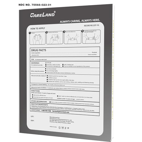 CARELAND 4% Extra Large Lidocaine Patches Maximum Strength Pain Relief Patch XL for Back & Shoulder,Back Pain Relief Products Patches & Flexible Fabric Numbs Away Pain, 6 Ct. CARELANDAu supplements