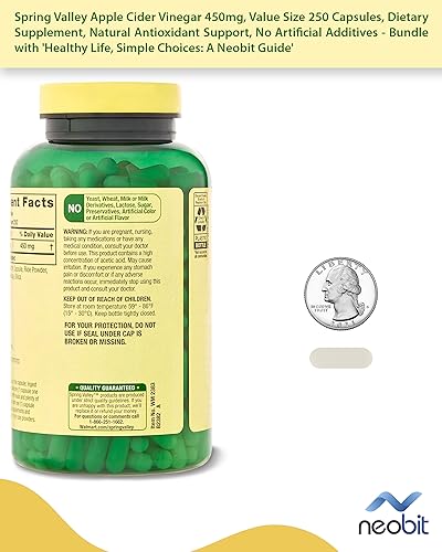 Spring Valley Apple Cider Vinegar 450mg, Value Size 250 Capsules, Dietary Supplement NeobitAu supplements