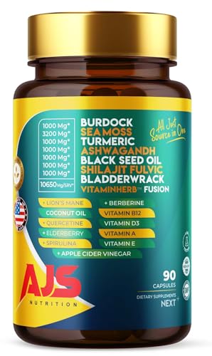 AJS Sea Moss Capsules 3200Mg, Shilajit 1000Mg with Black Seed Oil, Ashwagandha AJS NutritionUS supplements