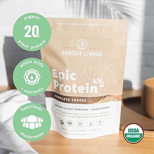 Sprout Living, Epic Protein, Plant Based Protein & Superfoods Powder, Complete Coffee Sprout LivingUS supplements