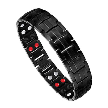 Feraco Mens Magnetic Bracelet Titanium Steel Magnetic Bracelet with Double Row 4 Elements FeracoAu supplements