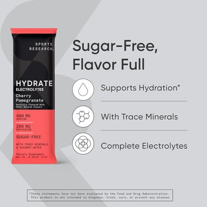 Sports Research Hydrate Electrolytes Powder Packets - Sugar-Free & Naturally Flavored Sports ResearchUS supplements