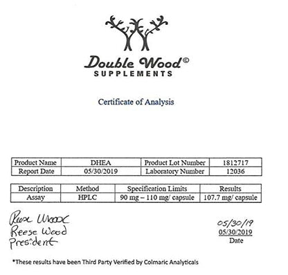 DHEA 100mg | 180 Capsules | Max Strength 6 Month Supply | Third Party Tested | Hormone Double Wood SupplementsUS supplements