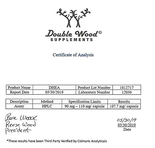 DHEA 100mg | 180 Capsules | Max Strength 6 Month Supply | Third Party Tested | Hormone Double Wood SupplementsUS supplements