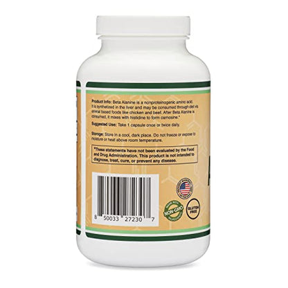 Beta Alanine Powder Capsules (Bulk Jar 240 Pills, 1.5 Gram Servings) Stimulant Free Pre Double Wood SupplementsUS supplements