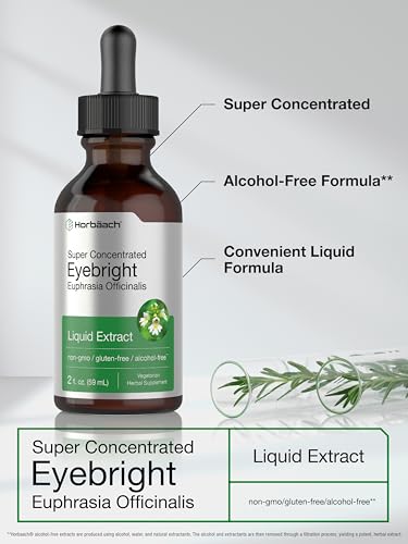 Eyebright Herb Supplement | 2 fl oz | Alcohol Free Drops | Super Concentrated Liquid HorbäachUS supplements